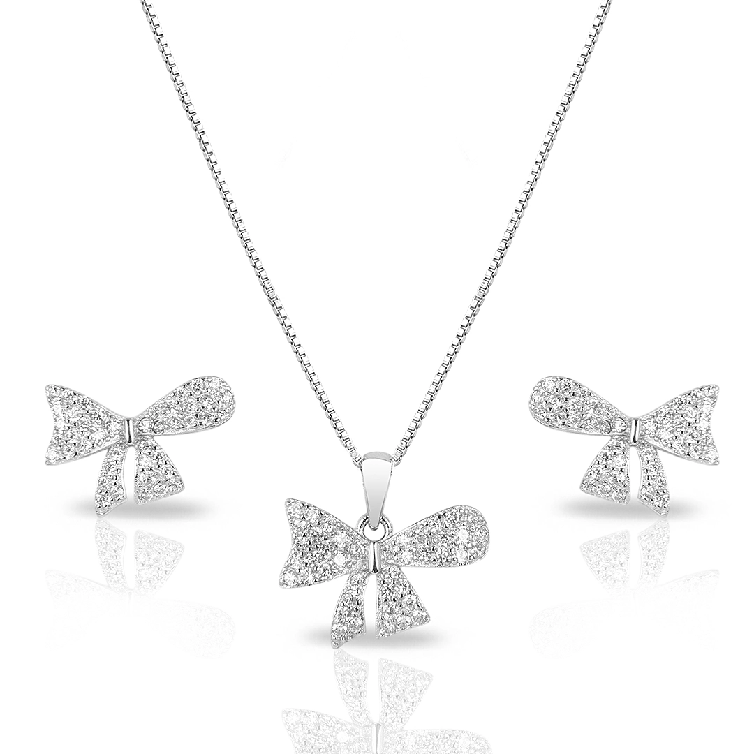 Conjunto de Prata Laço com Zircônias Cristal