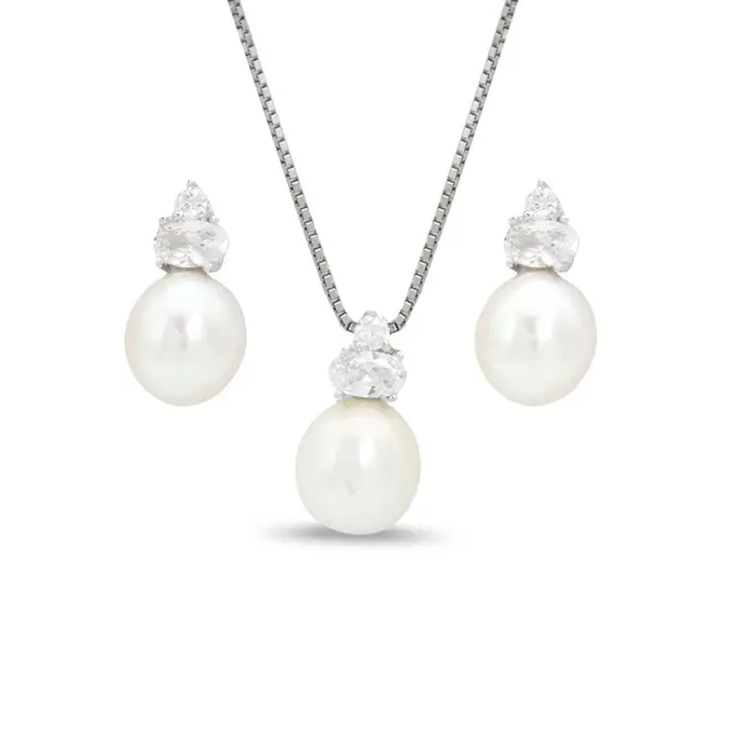 Conjunto Zircônias Cristal e Pérola Biwa