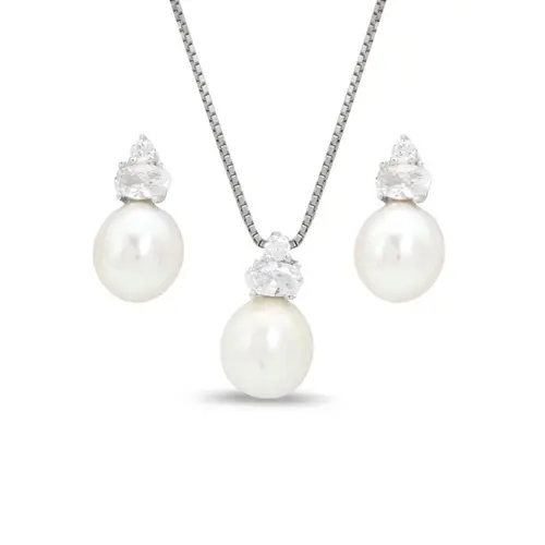 Conjunto Zircônias Cristal e Pérola Biwa