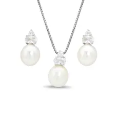 Conjunto Zircônias Cristal e Pérola Biwa