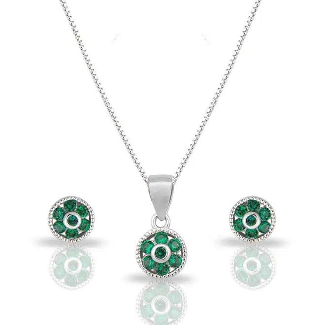 Conjunto Flor com Zircônias Esmeralda