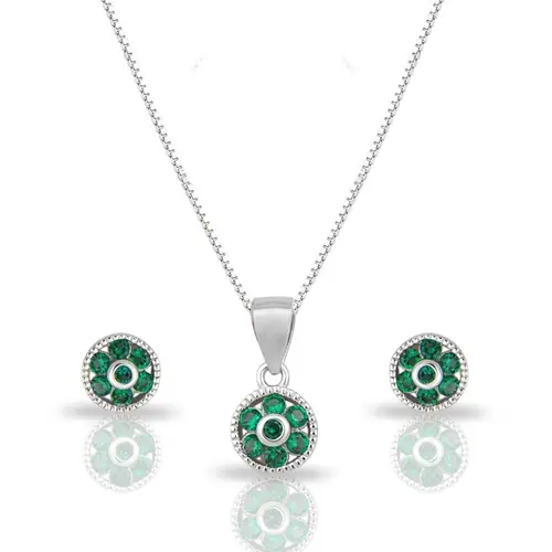 Conjunto Flor com Zircônias Esmeralda
