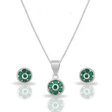Conjunto Flor com Zircônias Esmeralda