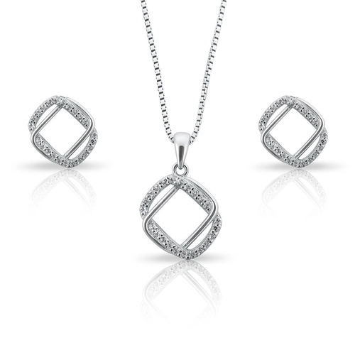 Conjunto de Prata com Retângulos Entrelaçados e Zircônias Cristal