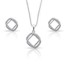 Conjunto de Prata com Retângulos Entrelaçados e Zircônias Cristal