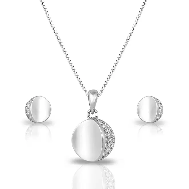 Conjunto de Prata Trabalhado Redondo Com Zircônias Cristal