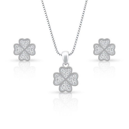 Conjunto de Prata Trevo com Zircônias Cravejadas