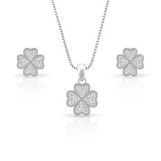 Conjunto de Prata Trevo com Zircônias Cravejadas