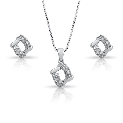 Conjunto de Prata Trabalhado com Zircônias Cravejadas