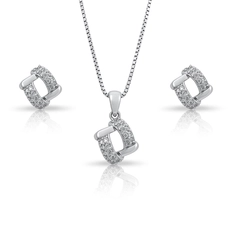 Conjunto de Prata Trabalhado com Zircônias Cravejadas
