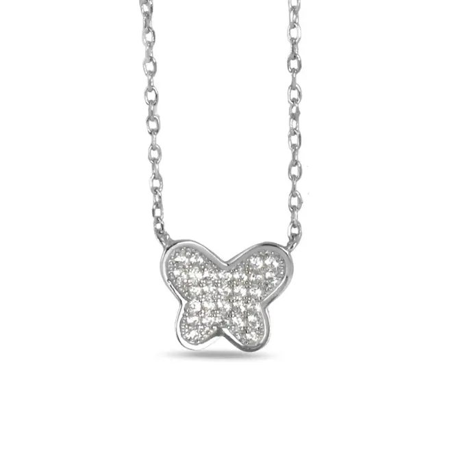 Gargantilha de Prata Borboleta com Zircônias Cristal