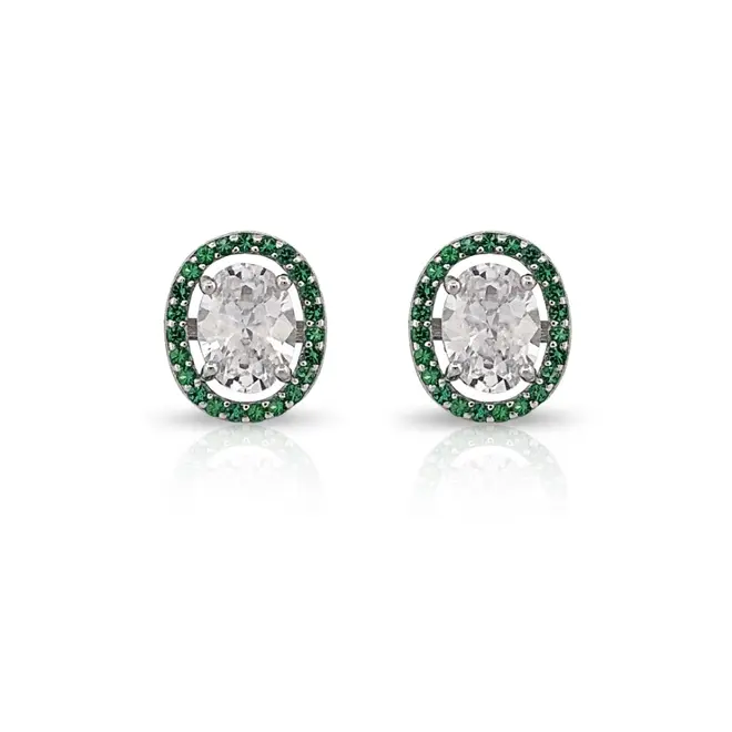 Brinco Oval com Zircônia Cristal e Zircônia Esmeralda