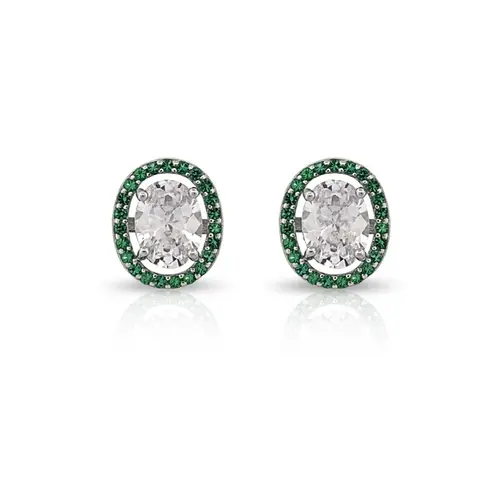 Brinco Oval com Zircônia Cristal e Zircônia Esmeralda