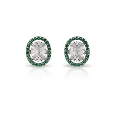 Brinco Oval com Zircônia Cristal e Zircônia Esmeralda