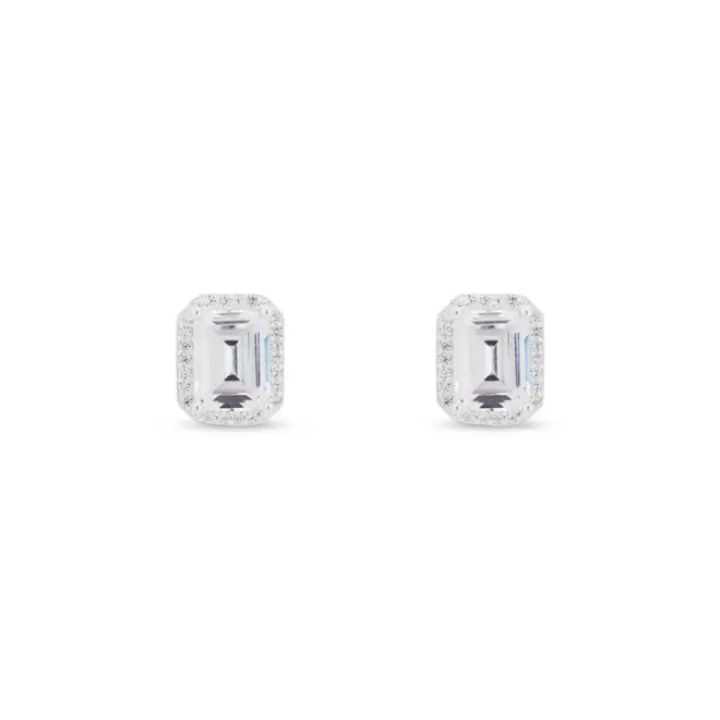 Brinco Top Retangular com Zircônias Cristal