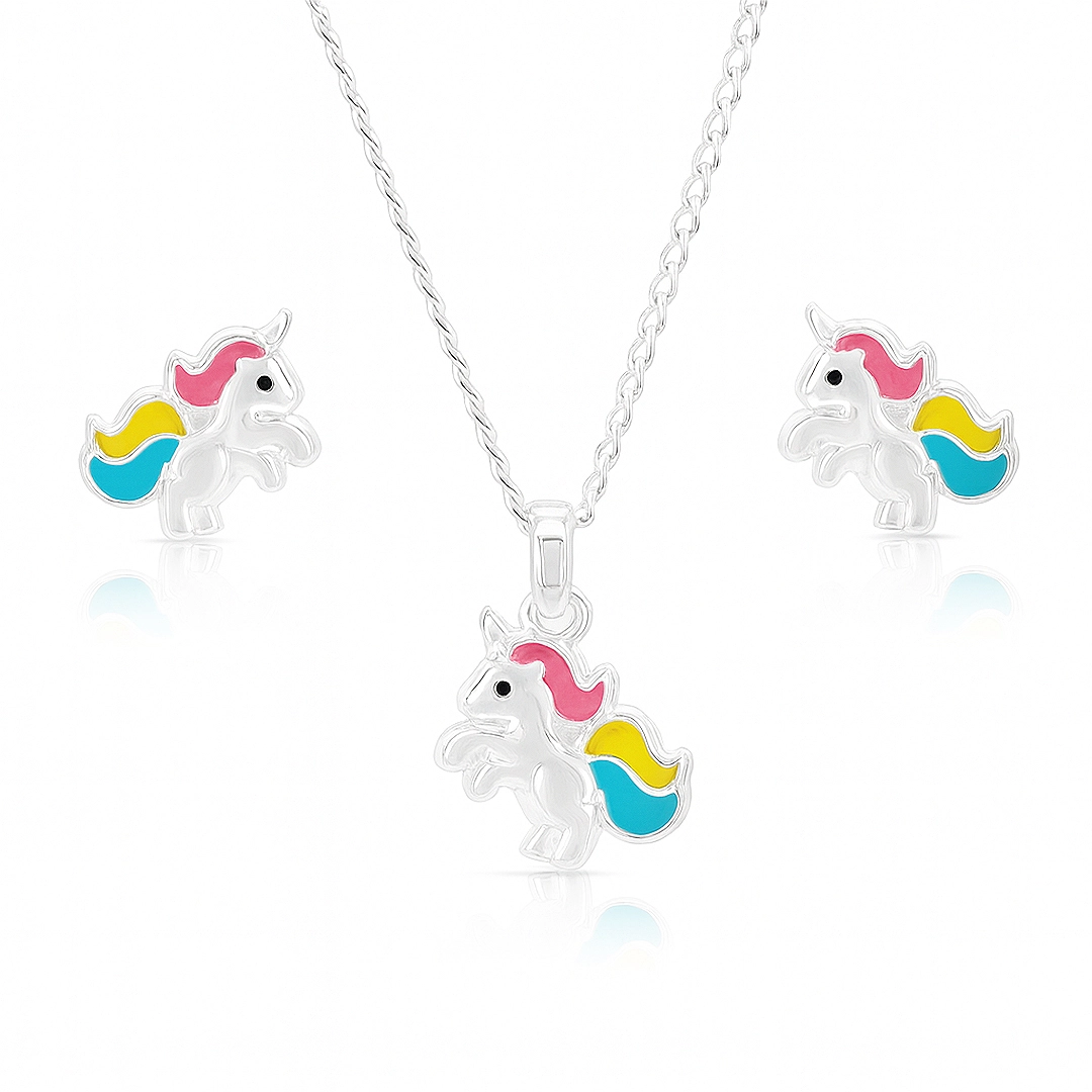 Conjunto Kids com Pingente e Brincos Top Unicórnio Baby Esmaltado