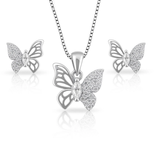 Conjunto de Prata Borboleta com Zircônias