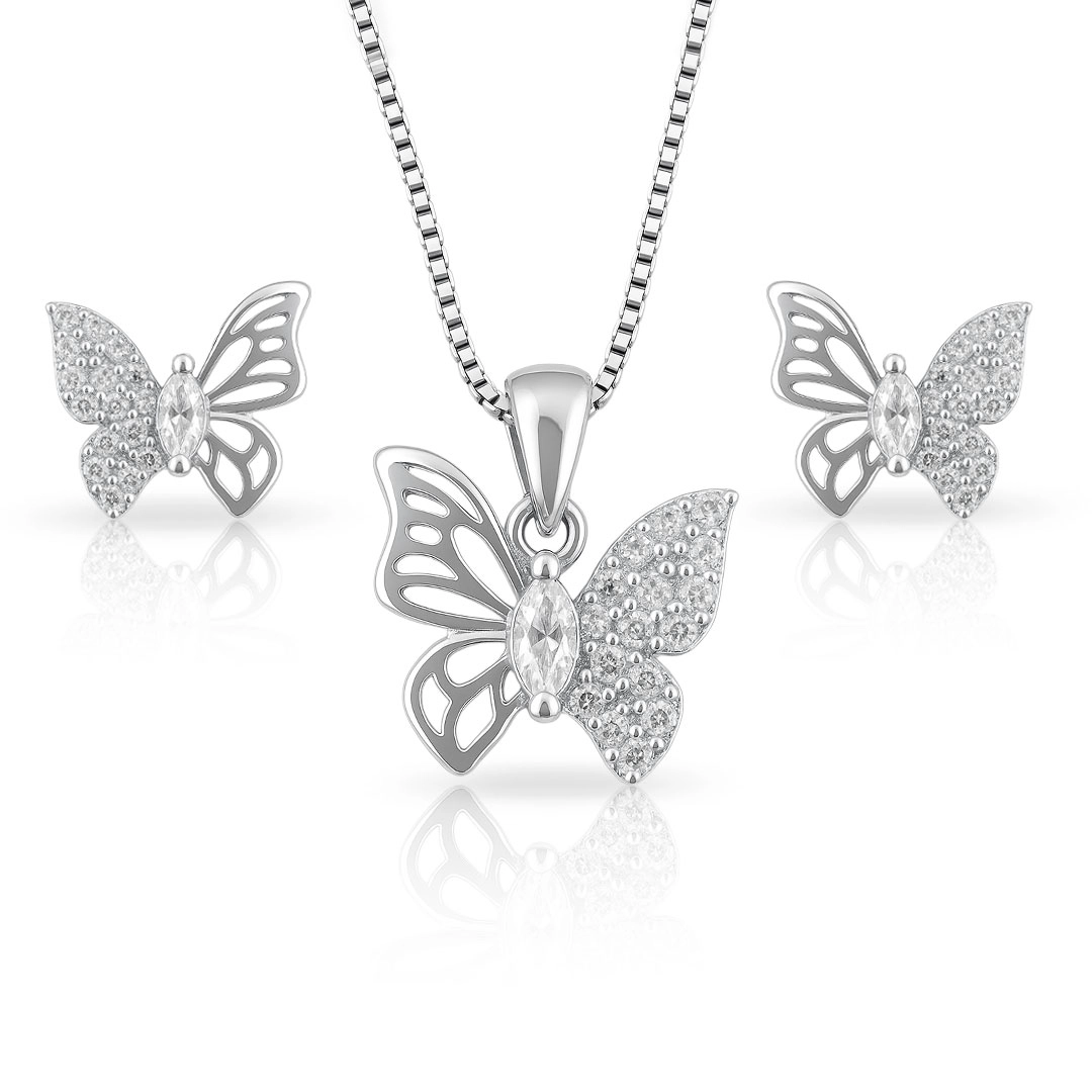 Conjunto de Prata Borboleta com Zircônias