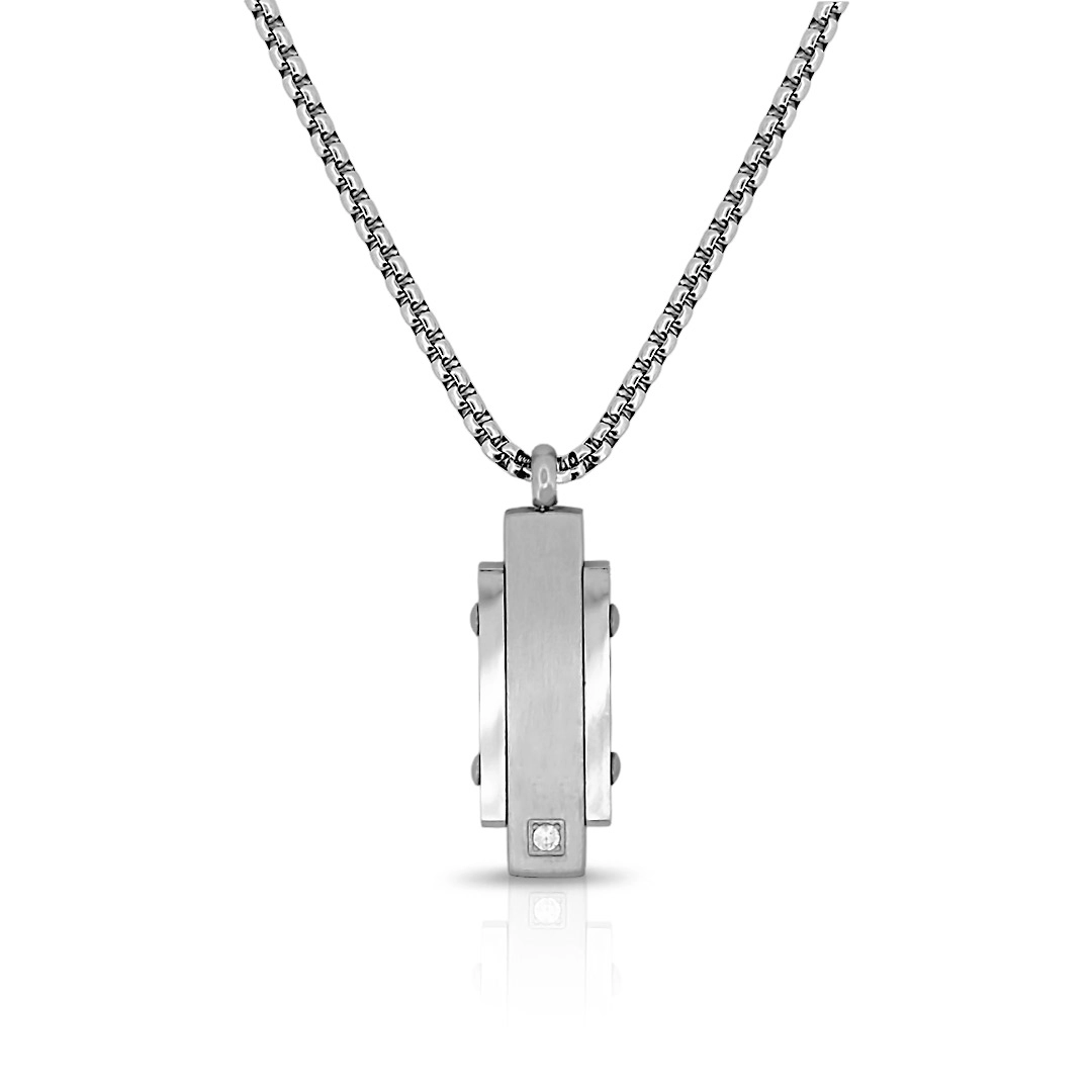 Corrente de Aço com Pingente e Zircônia Cristal