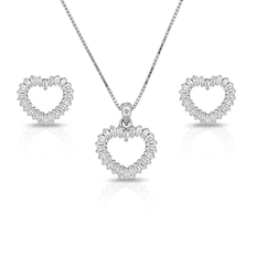 Conjunto de Prata com Zircônias Cristal em Formato de Coração