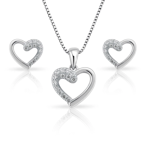 Conjunto com Pingente e Brincos de Coração com Zircônias