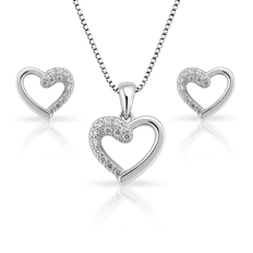 Conjunto com Pingente e Brincos de Coração com Zircônias