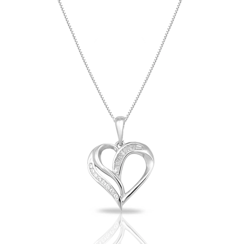 Gargantilha de Prata com Pingente de Coração Estilizado com Zircônias Cristal