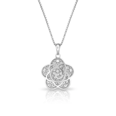 Gargantilha de Prata 925 Flor com Zircônias Cristal