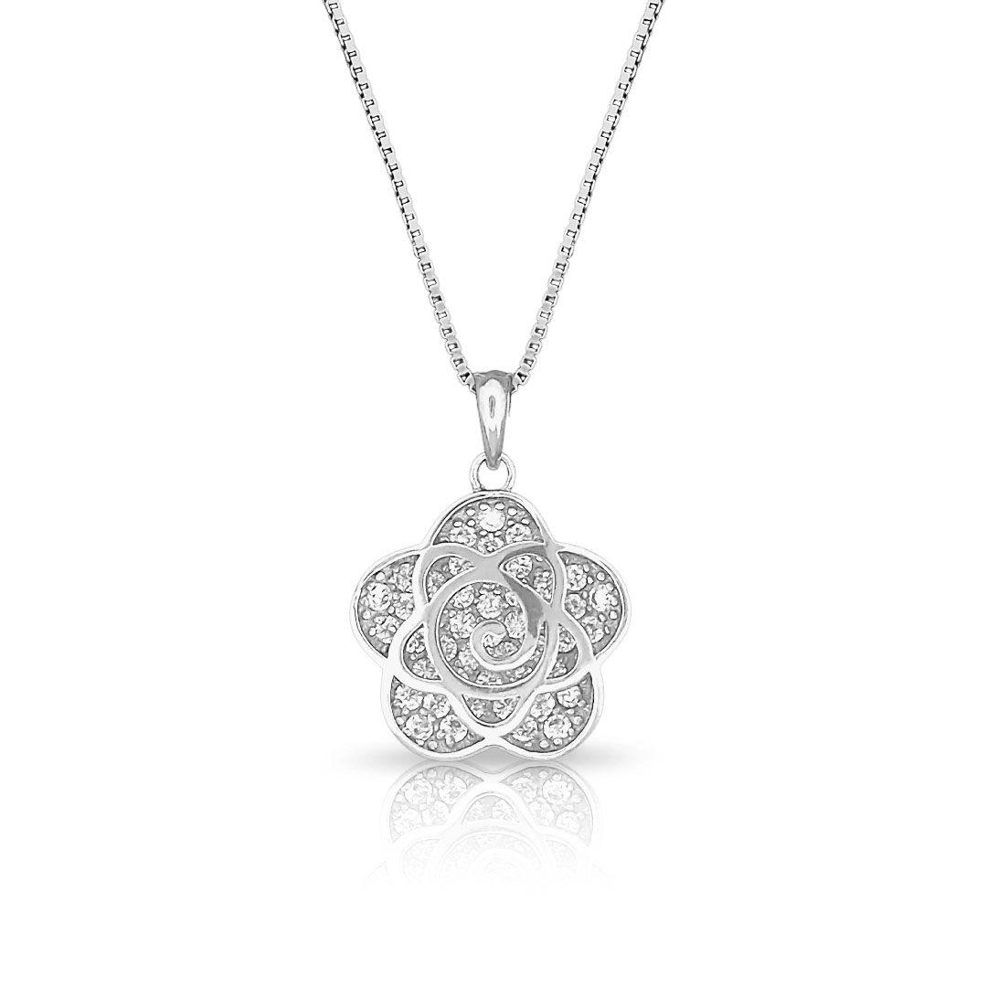Gargantilha de Prata 925 Flor com Zircônias Cristal