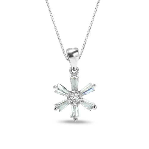 Gargantilha de Prata Flor com Zircônia Cristal Retangular