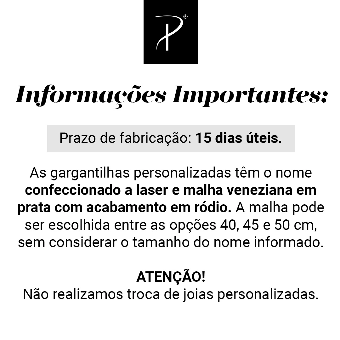 Gargantilha de Prata Nome Composto 2 Linhas a Laser
