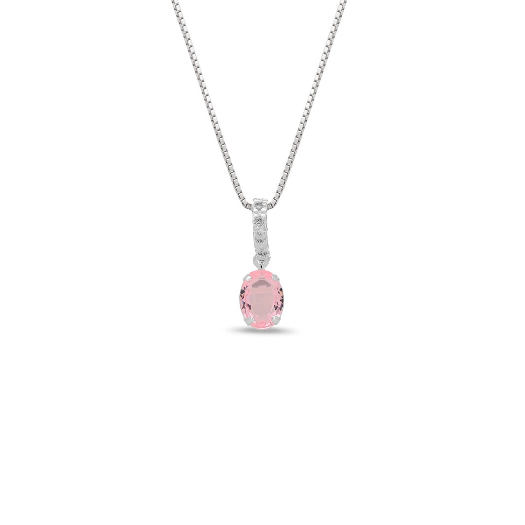Gargantilha Com Zircônia Oval Rosa