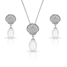Conjunto Concha com Zircônias Cristal e Pérola Biwa