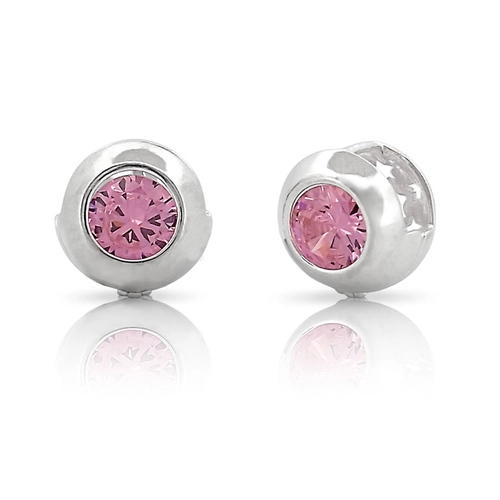 Brinco Click Redondo com Zircônia Rosa
