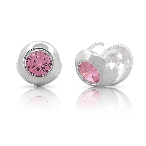 Brinco Click Redondo com Zircônia Rosa