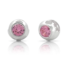 Brinco Click Redondo com Zircônia Rosa