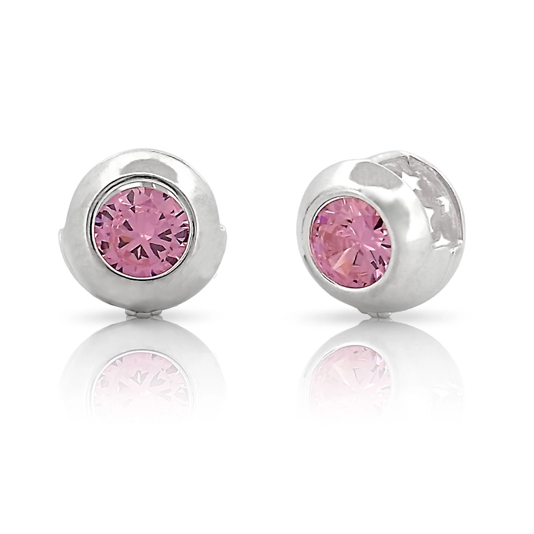 Brinco Click Redondo com Zircônia Rosa