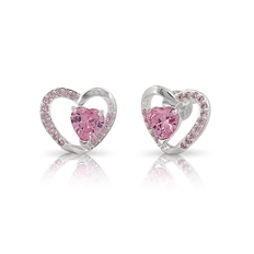 Brinco Top Coração com Zircônias Rosa