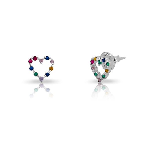 Brinco Top Coração com Zircônias Coloridas
