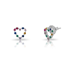 Brinco Top Coração com Zircônias Coloridas