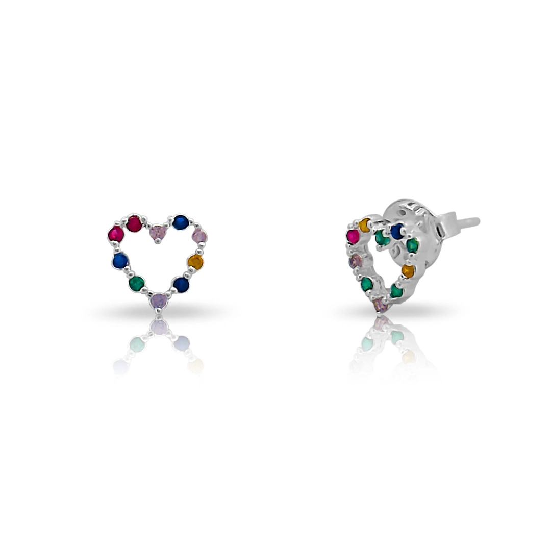 Brinco Top Coração com Zircônias Coloridas