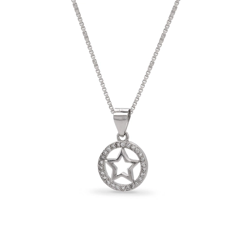 Gargantilha De Prata Círculo com Estrela e Zircônias Cristal