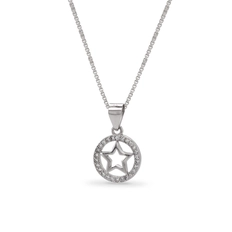 Gargantilha De Prata Círculo com Estrela e Zircônias Cristal