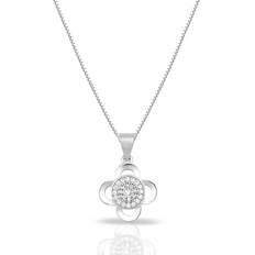 Gargantilha em Prata com Pingente de Flor Com Zircônia Cristal