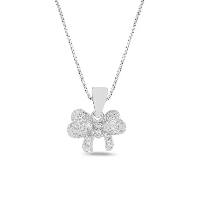 Gargantilha de Prata Laço com Zircônias Cristal