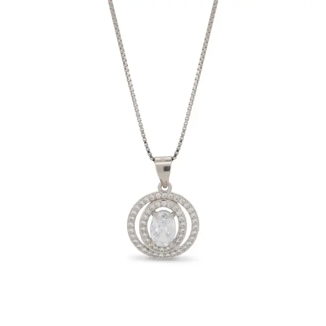 Gargantilha com Pingente de Zircônias Cristal Oval