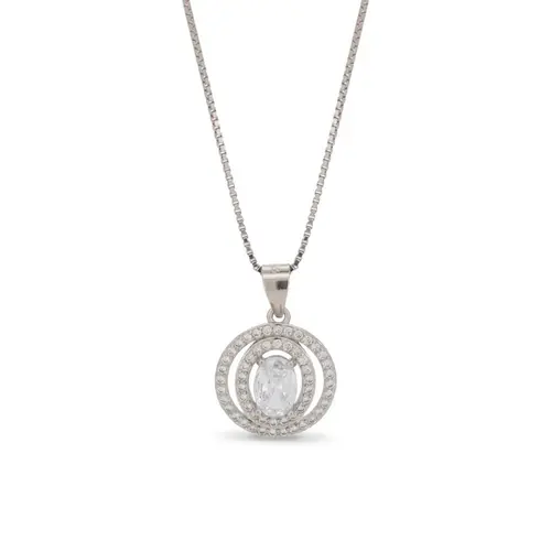 Gargantilha com Pingente de Zircônias Cristal Oval