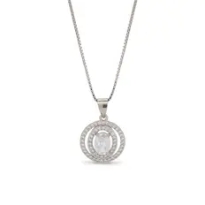 Gargantilha com Pingente de Zircônias Cristal Oval