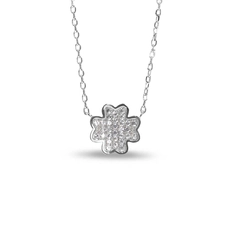 Gargantilha de Prata Trevo com Zircônia Cristal