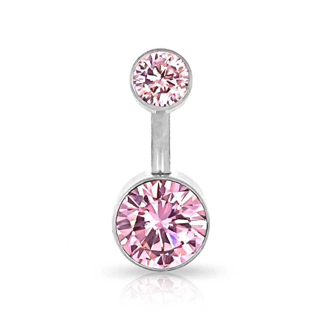 Piercing de Umbigo com Zircônias Rosa